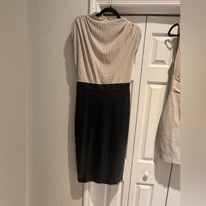 Express Dress: Black leather skirt and Cream Patterned Top